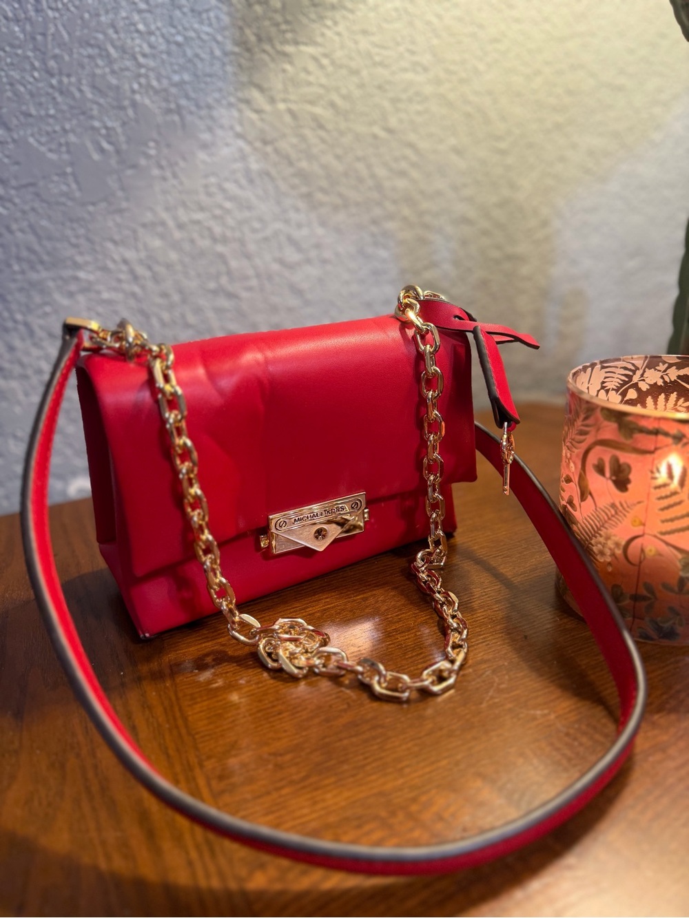 MICHAEL Michael Kors Red Leather Chain Crossbody Bag with Gold Hardware